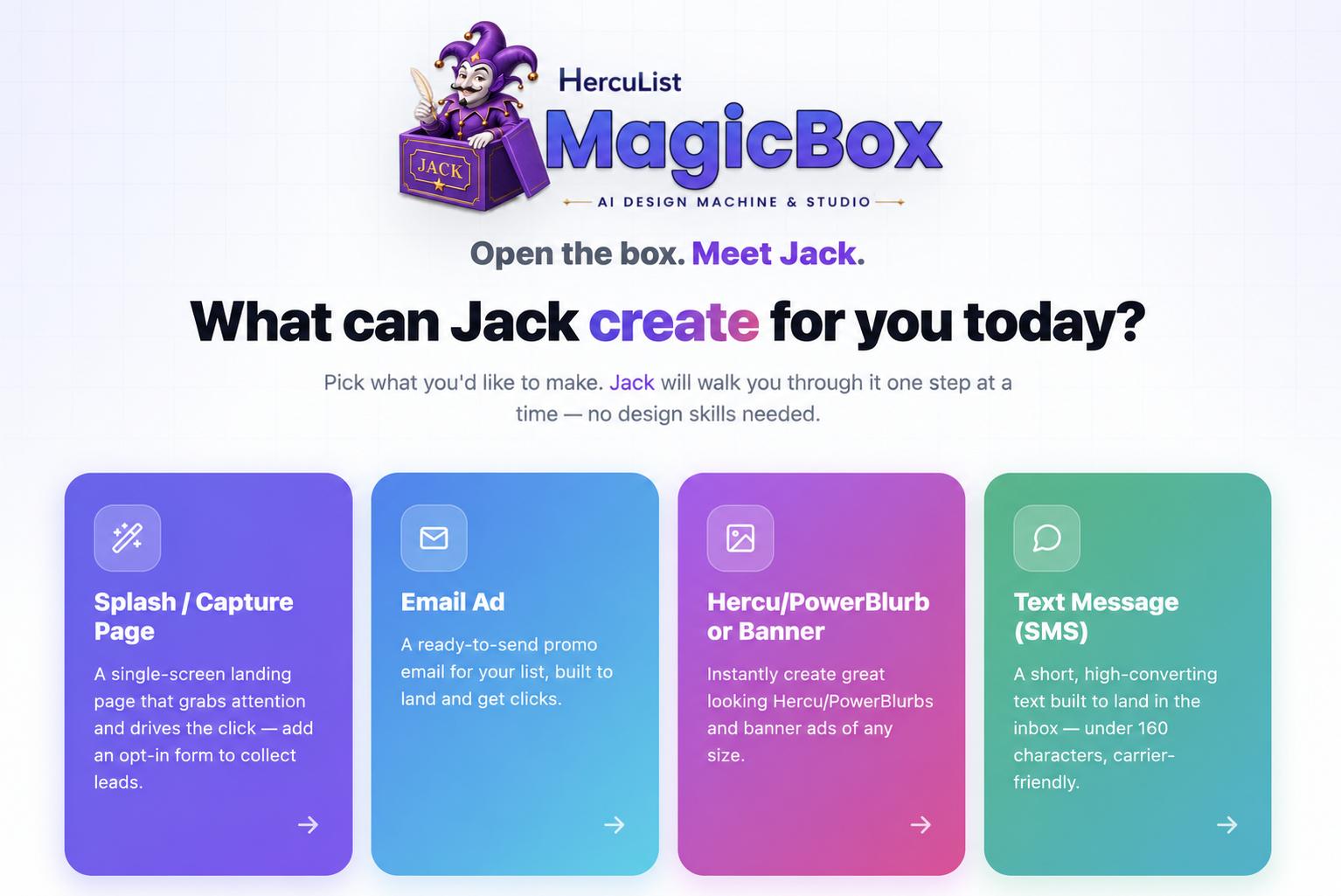 MagicBox dashboard cards showing design tools and promo pieces